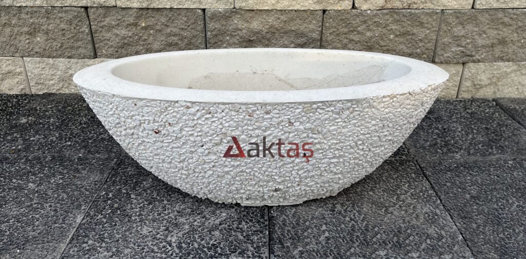 beyaz dolomit küçük kayık saksı, kayık saksı, dış mekan saksısı, 80x30x30 saksı